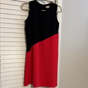Calvin Klein Asymmetrical Black and Red Dress